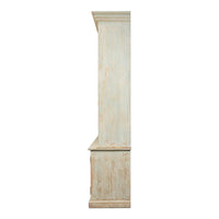 Side profile of rustic painted bookcase showcasing thickness.