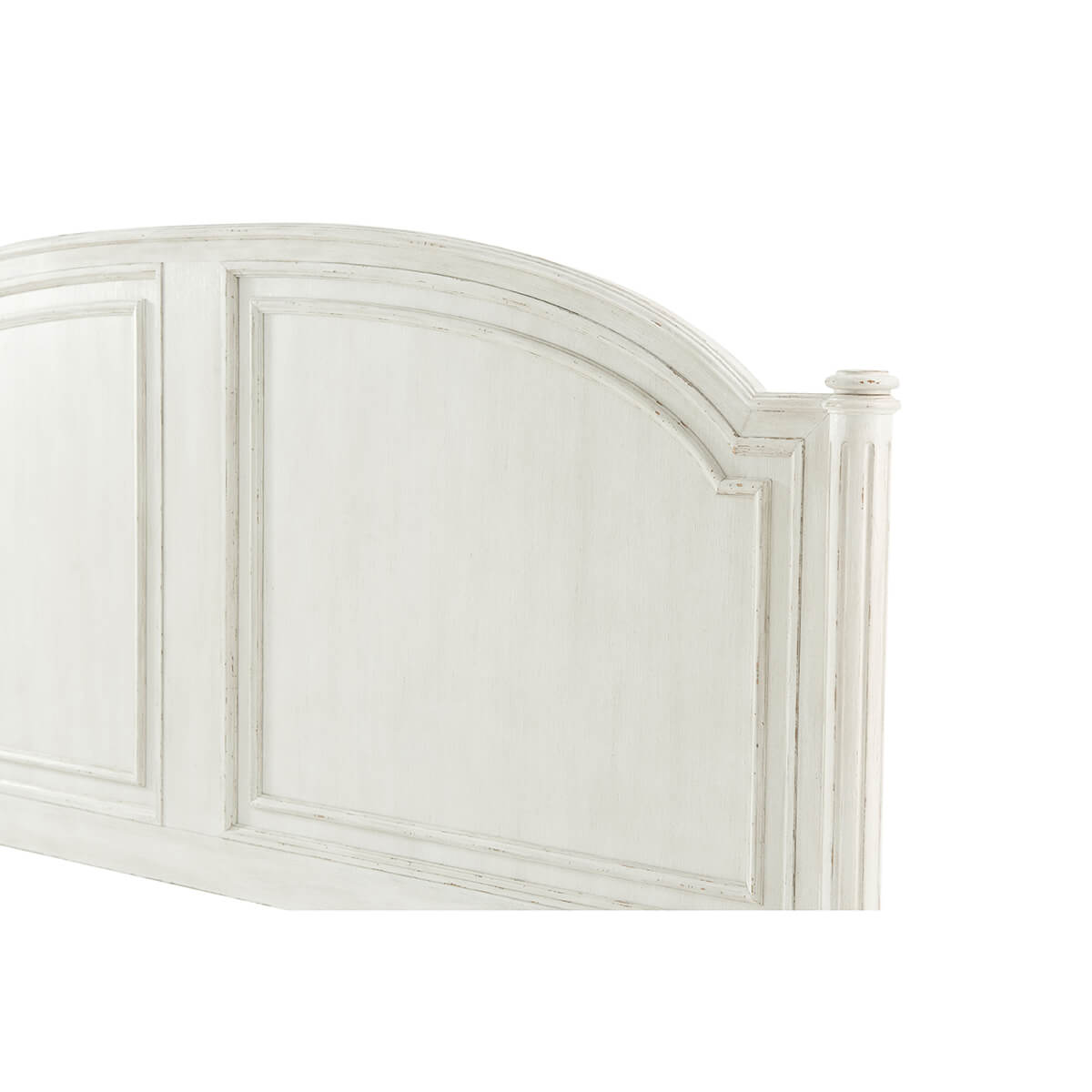 Close-up of rustic bed headboard detail, no posts.
