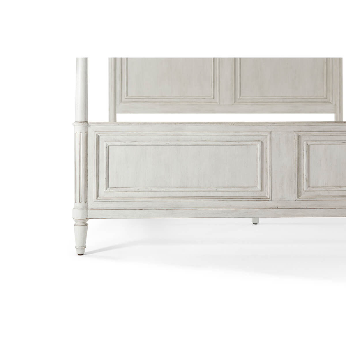 Close-up of rustic bed footboard design, no bedding.