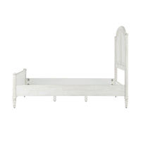 Side view showing frame of rustic queen bed.