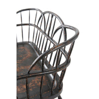Close-up of bench back, showing curved spindle detail.