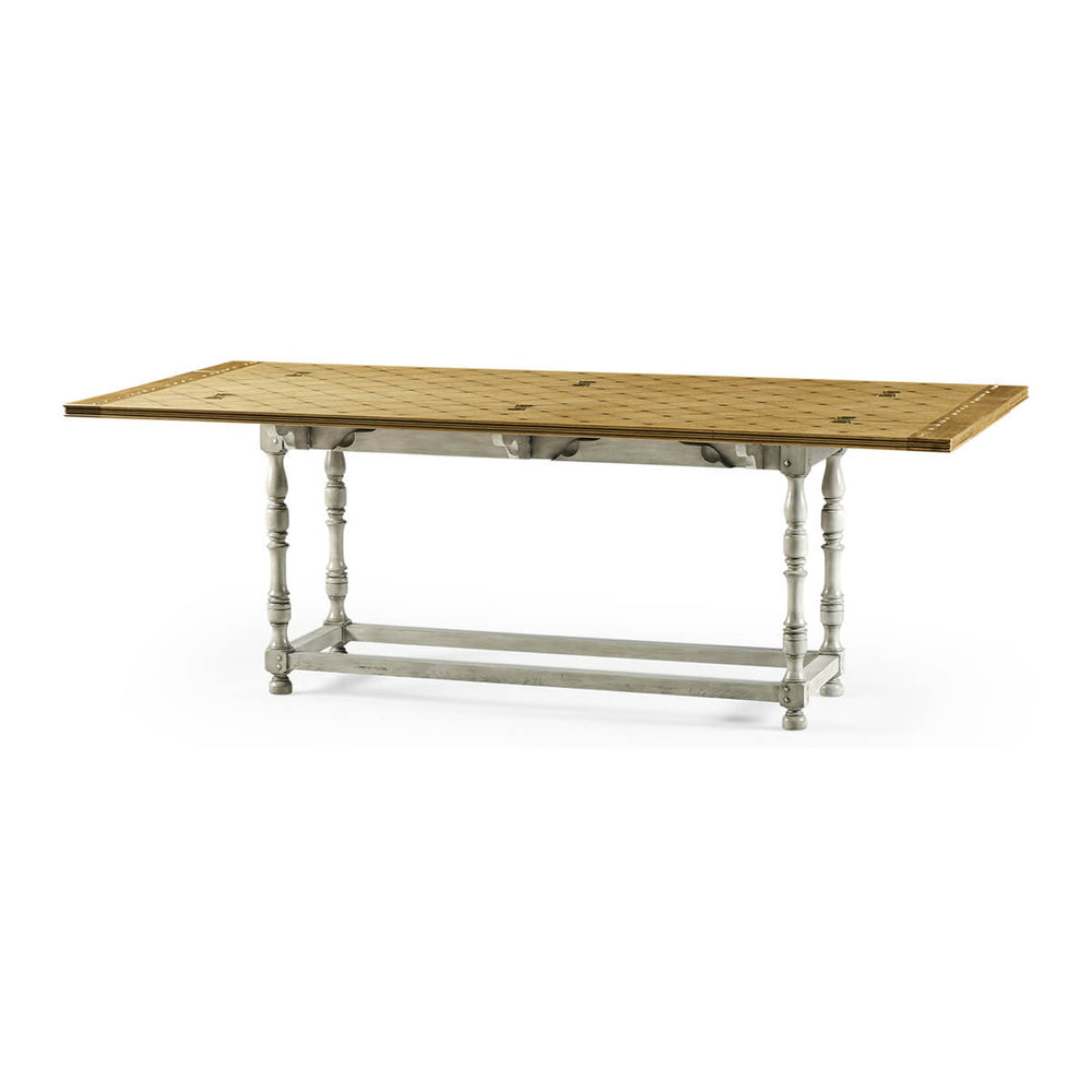 Rustic Parquetry Hunt Dining Table, extended view.