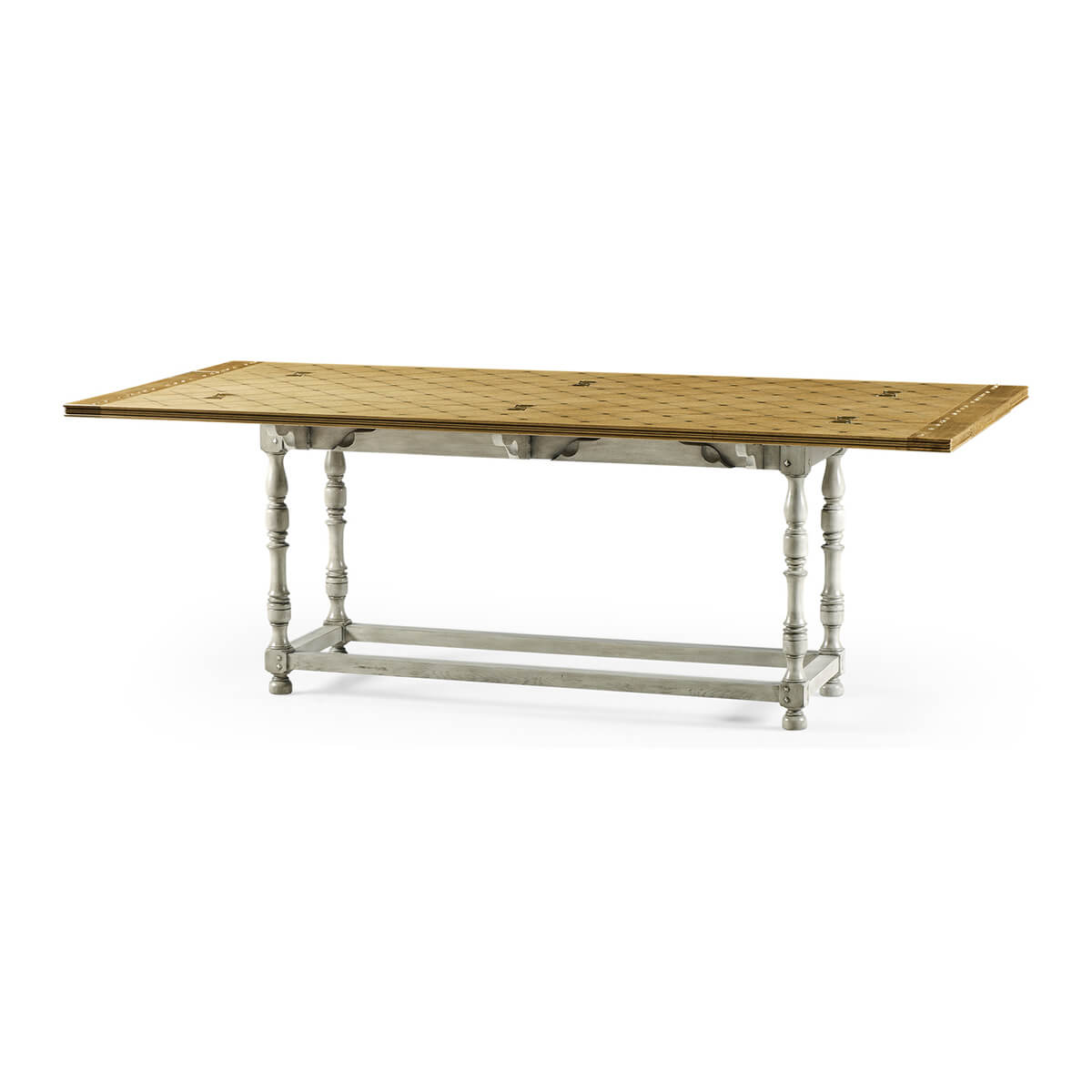 Rustic Parquetry Hunt Dining Table, extended view.