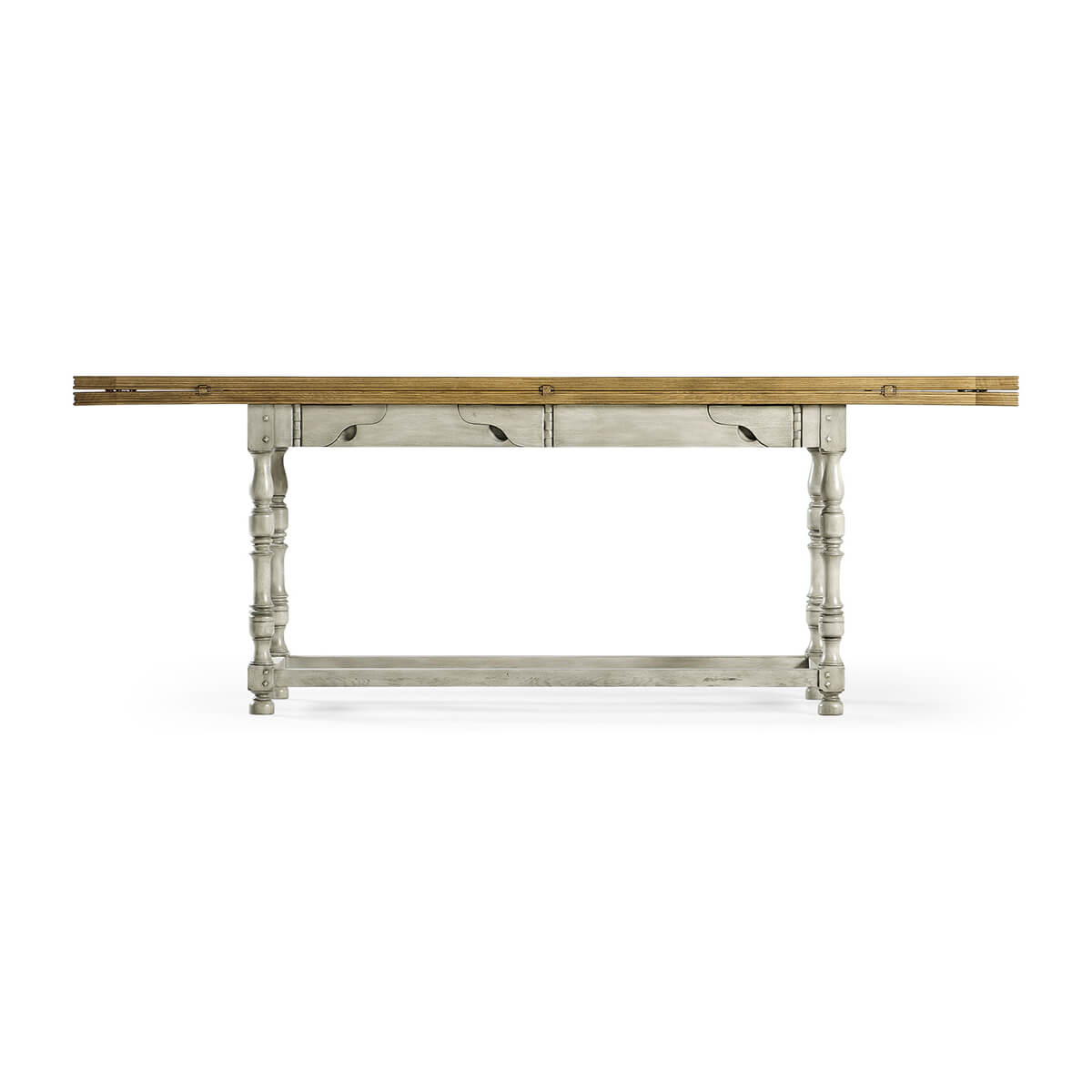 Side profile of Rustic Parquetry Hunt Dining Table.