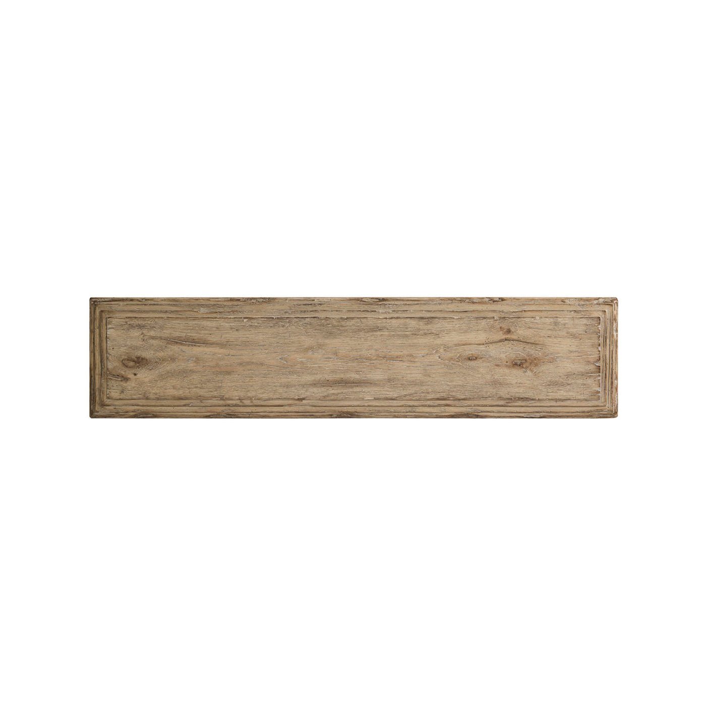 Overhead shot of console table's rectangular wooden surface.