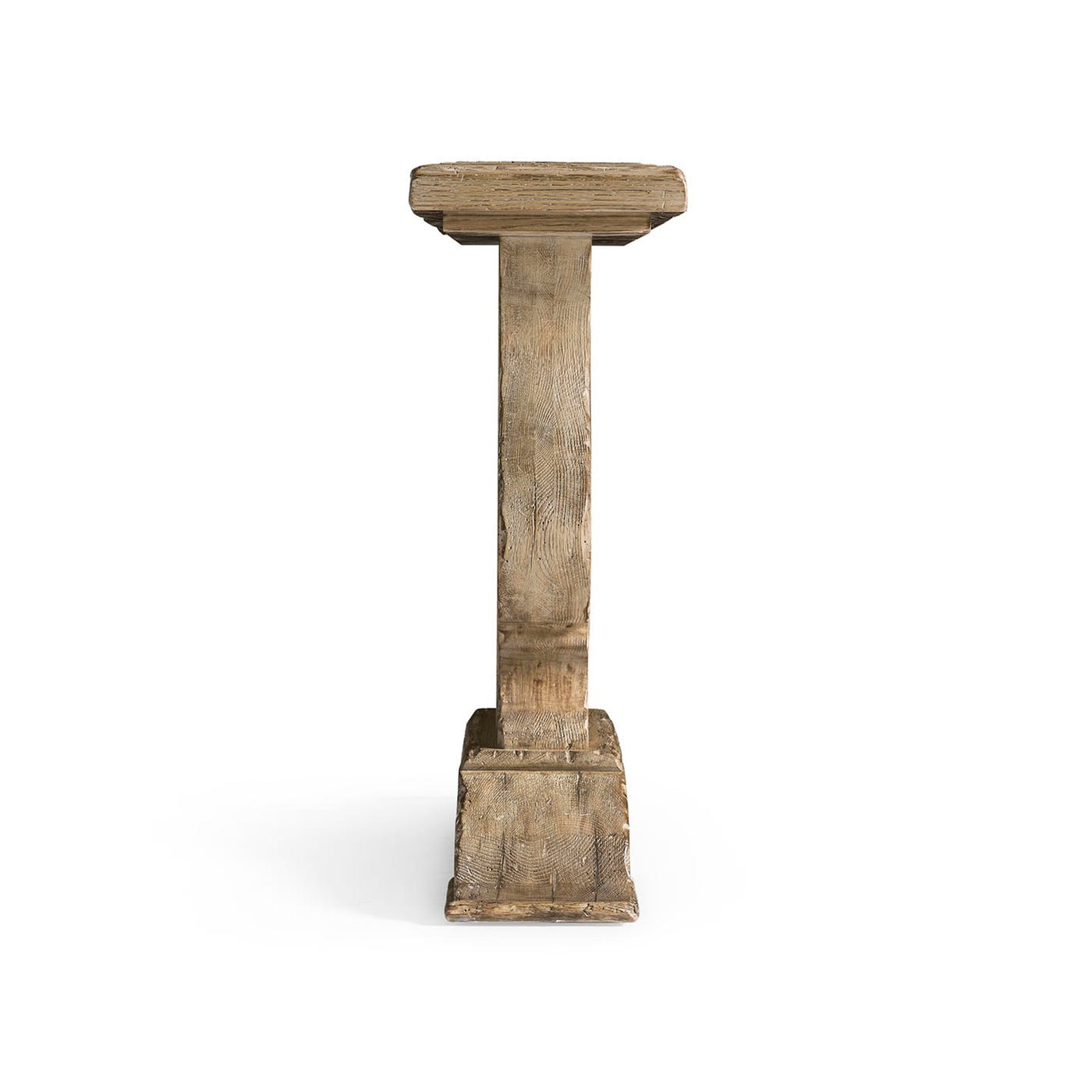 End view showcasing the console table's thickness and base.