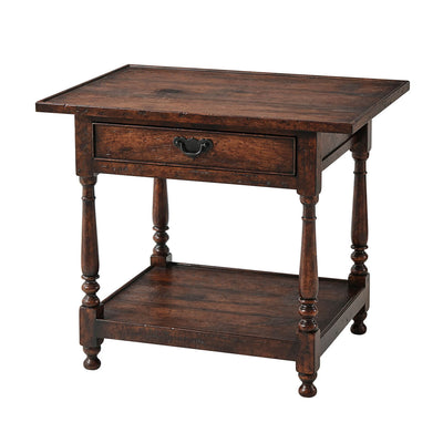 Rustic end table with drawer and lower shelf.