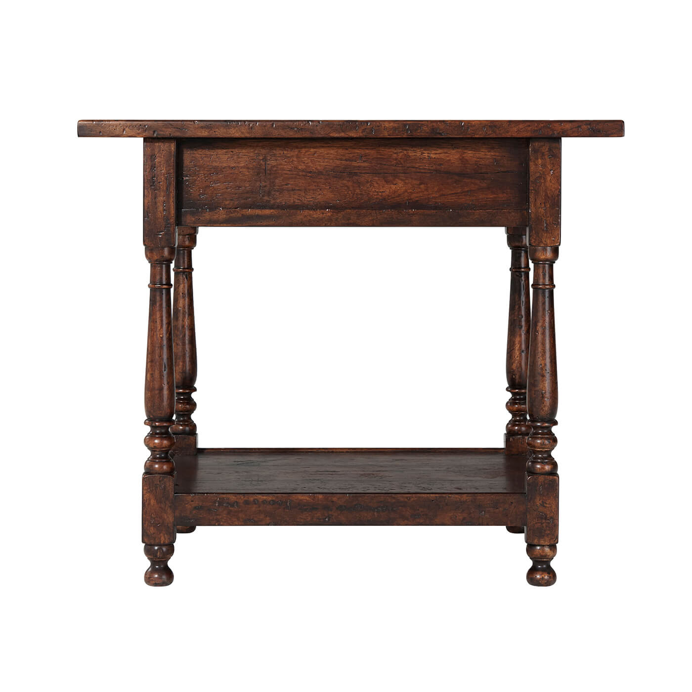 Opposite side view of rustic end table.