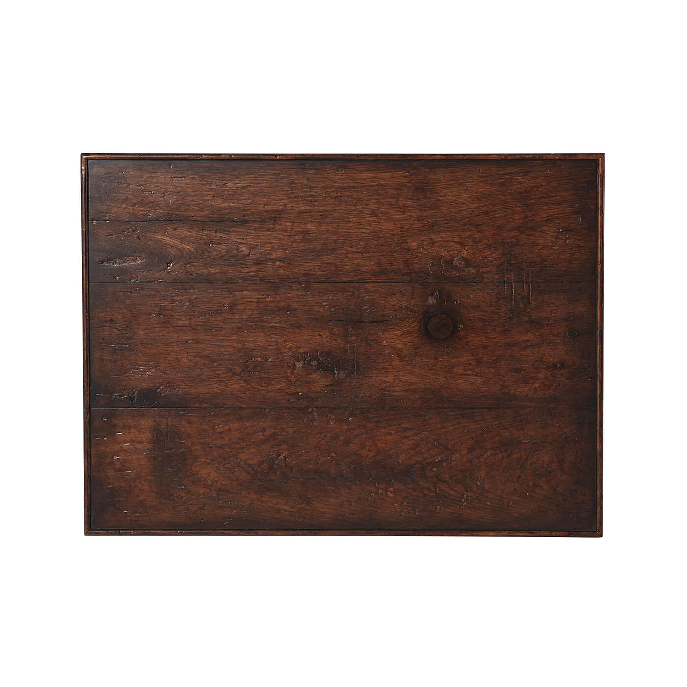 Top view of rustic end table surface.