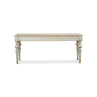 Rustic sage console table front perspective.