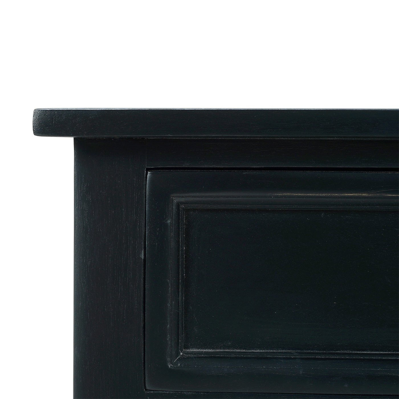 Rustic black end table close-up of edge detail