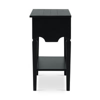 Rustic black end table side view showing profile