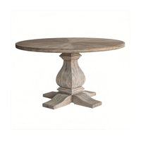 Round dining table with a pedestal base, top view.