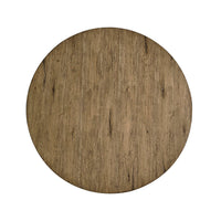 Rustic round pedestal dining table, top view.