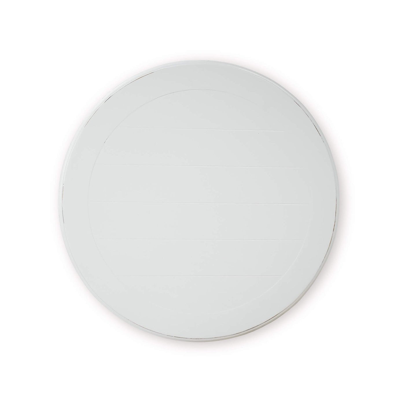 Top view of round white painted end table.