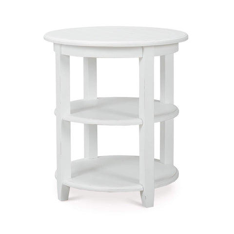 Rustic Round White Painted End Table