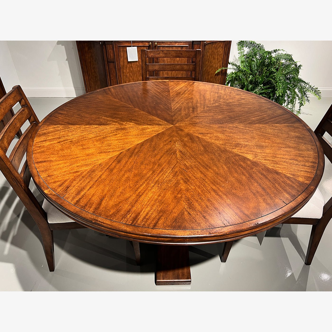 Close-up of rustic round wood table surface design