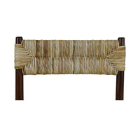 Backrest detail, rustic dining chair rush seat dark wood.
