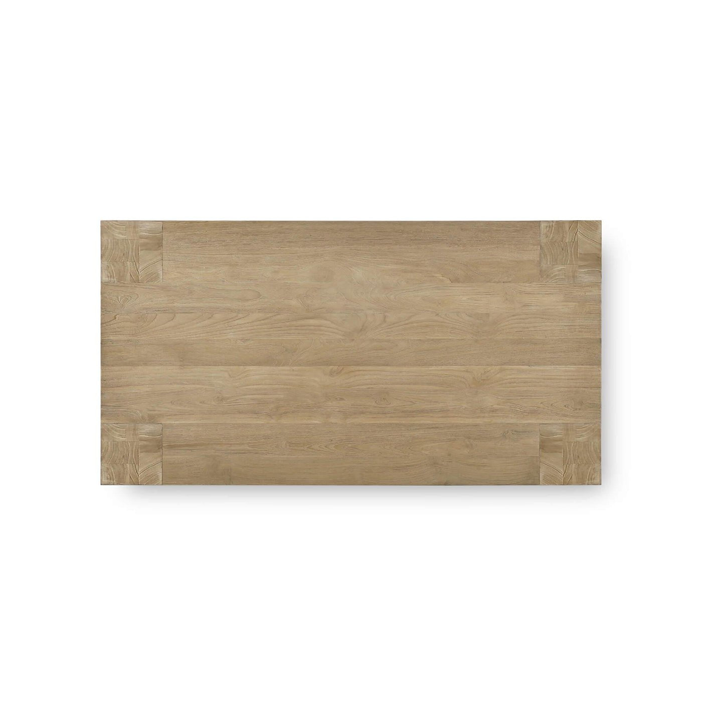 Rustic teak coffee table top view.