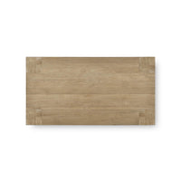 Rustic teak coffee table top view.