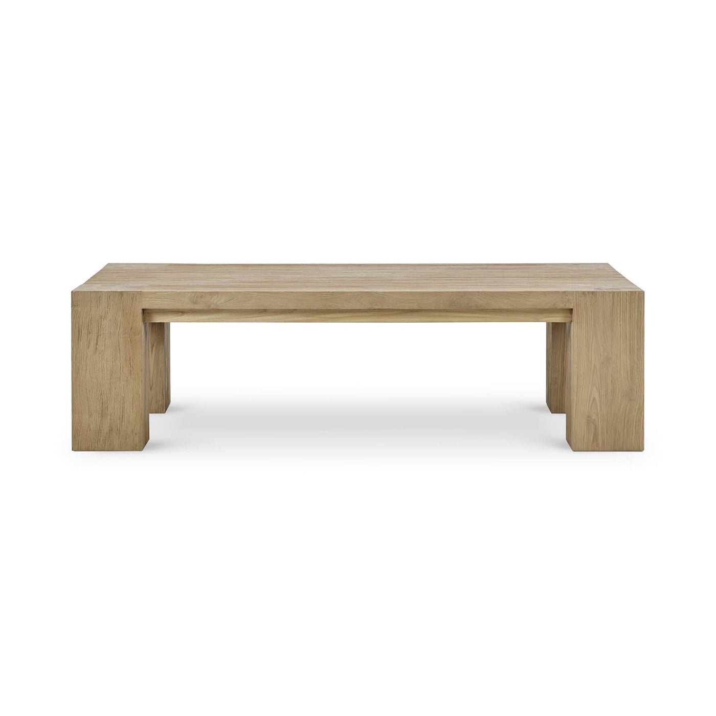 Rustic teak coffee table front view.