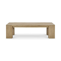 Rustic teak coffee table front view.