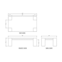 Dimension diagram of rustic teak coffee table.