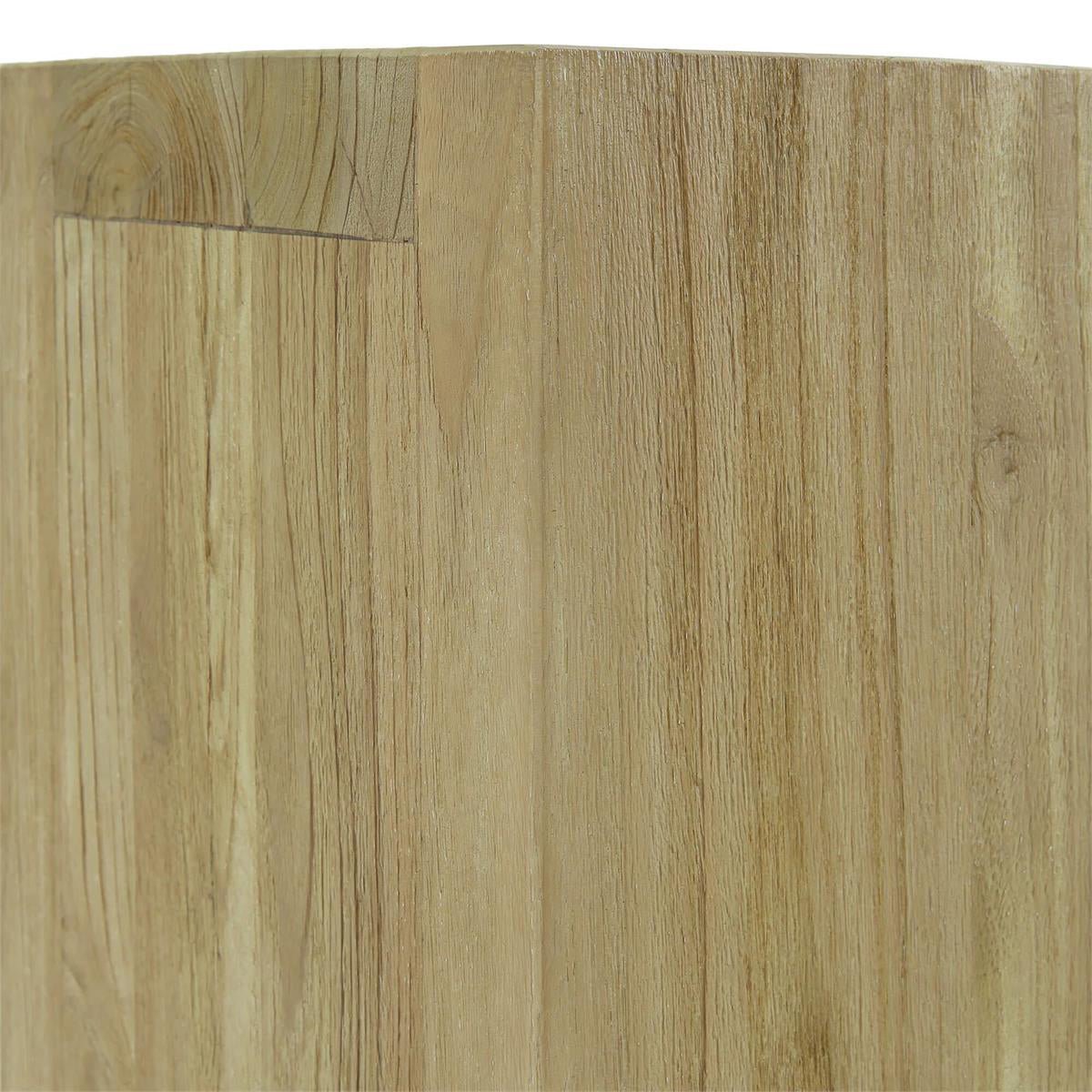 Console table close-up, vertical wood grain texture.