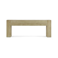 Teak console table, direct front view, clean lines.