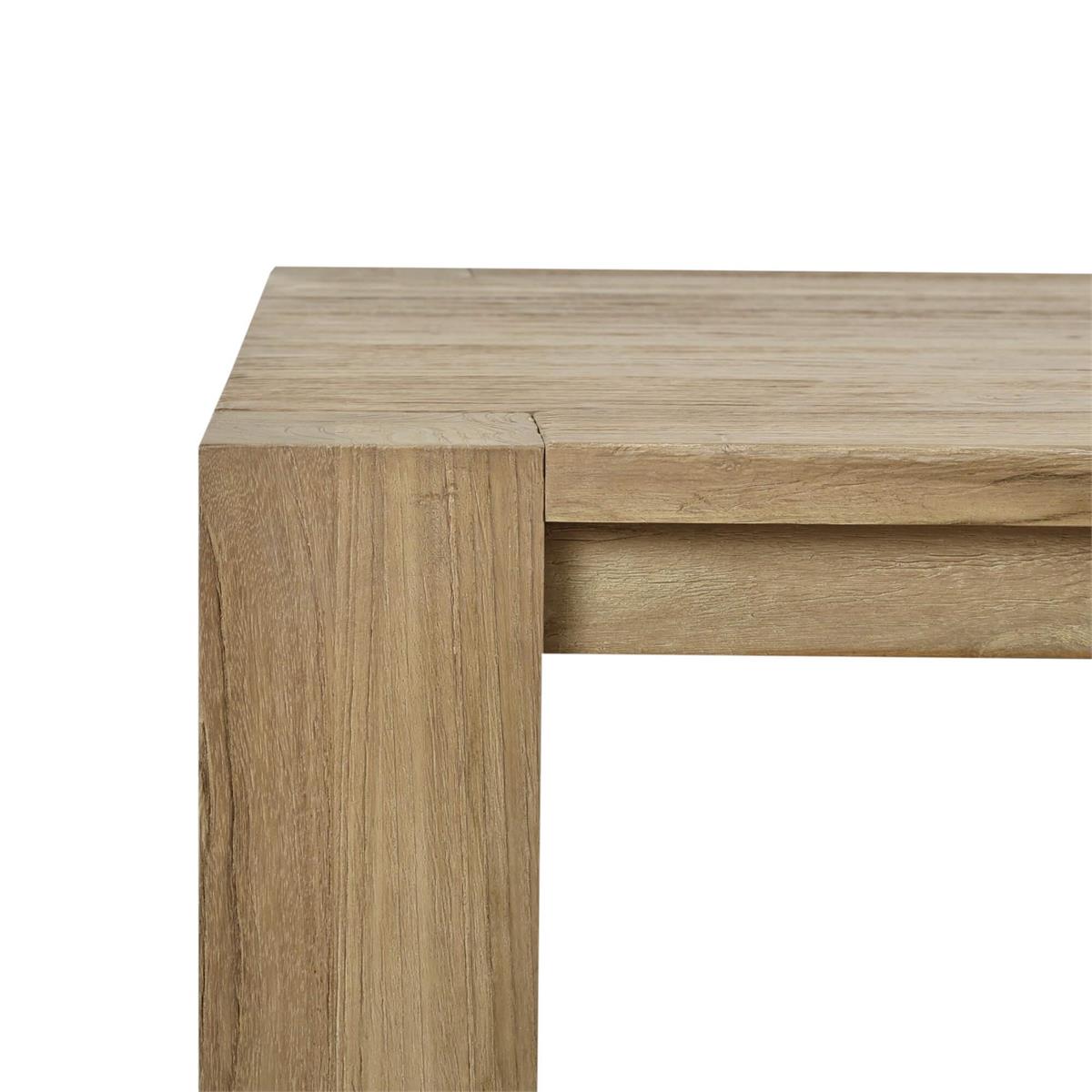 Detailed edge of rustic Scandinavian teak table