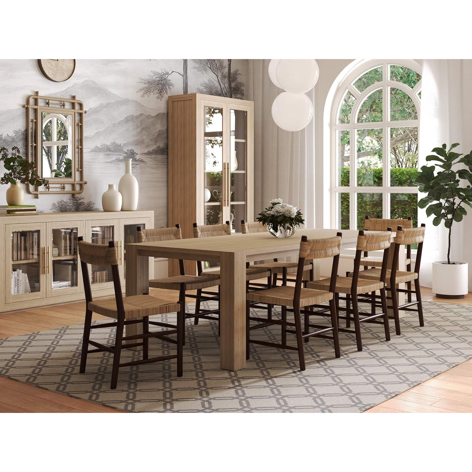 Dining table with chairs in styled dining room