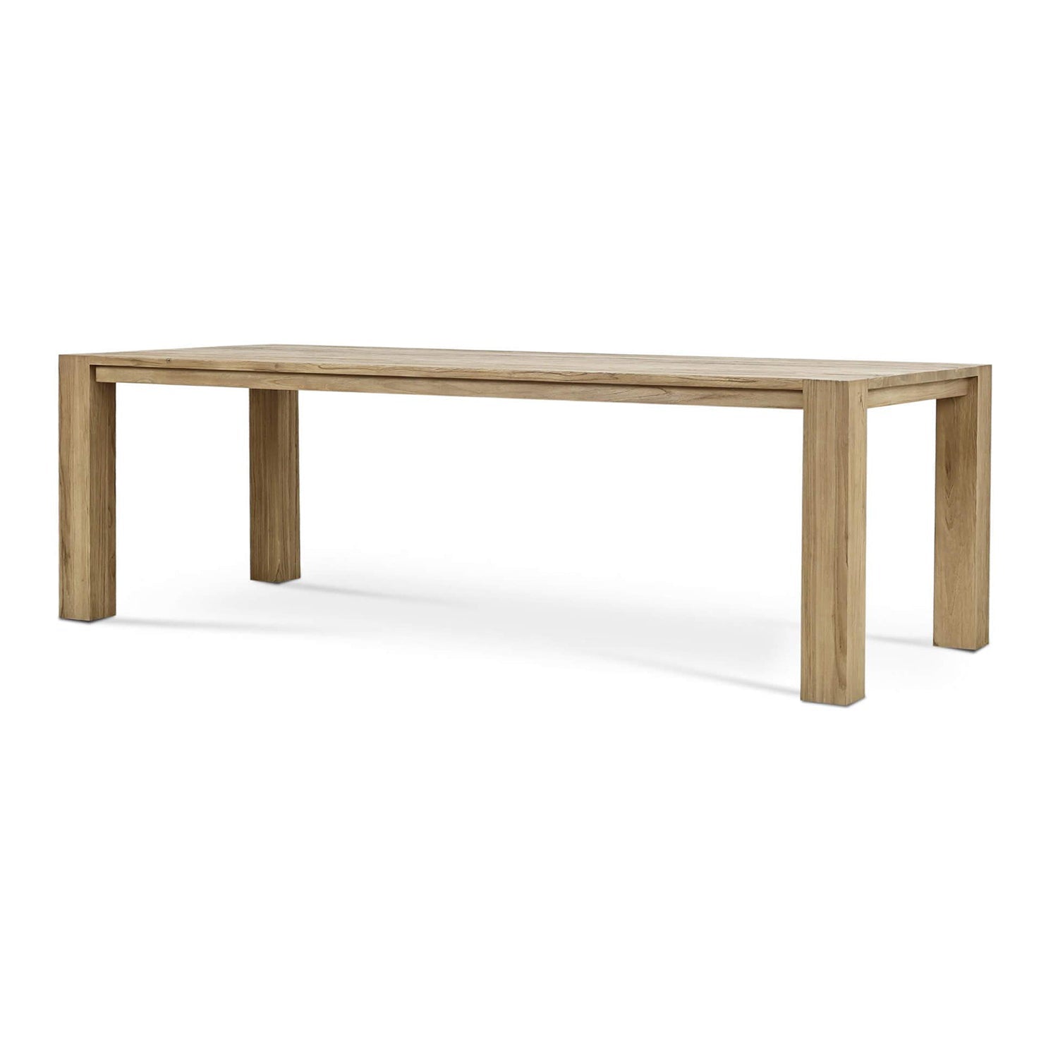 Rustic Scandinavian teak dining table, three-quarter view