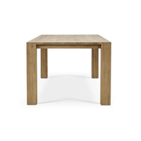 End view of teak dining table, simplicity captured