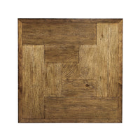 Top view, rustic square coffee table, wood pattern detail.