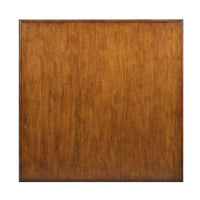 Top view of rustic square coffee table's walnut finish.