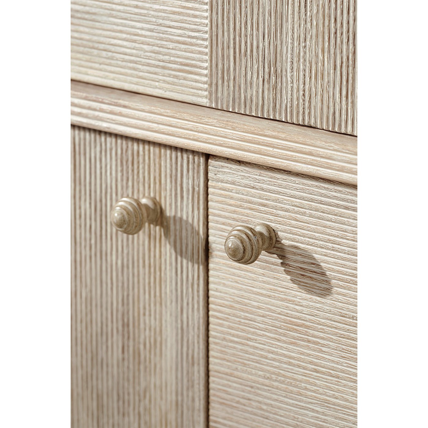 Door knob detail on rustic washed buffet sideboard.