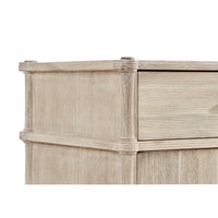Corner detail of rustic washed sideboard construction.