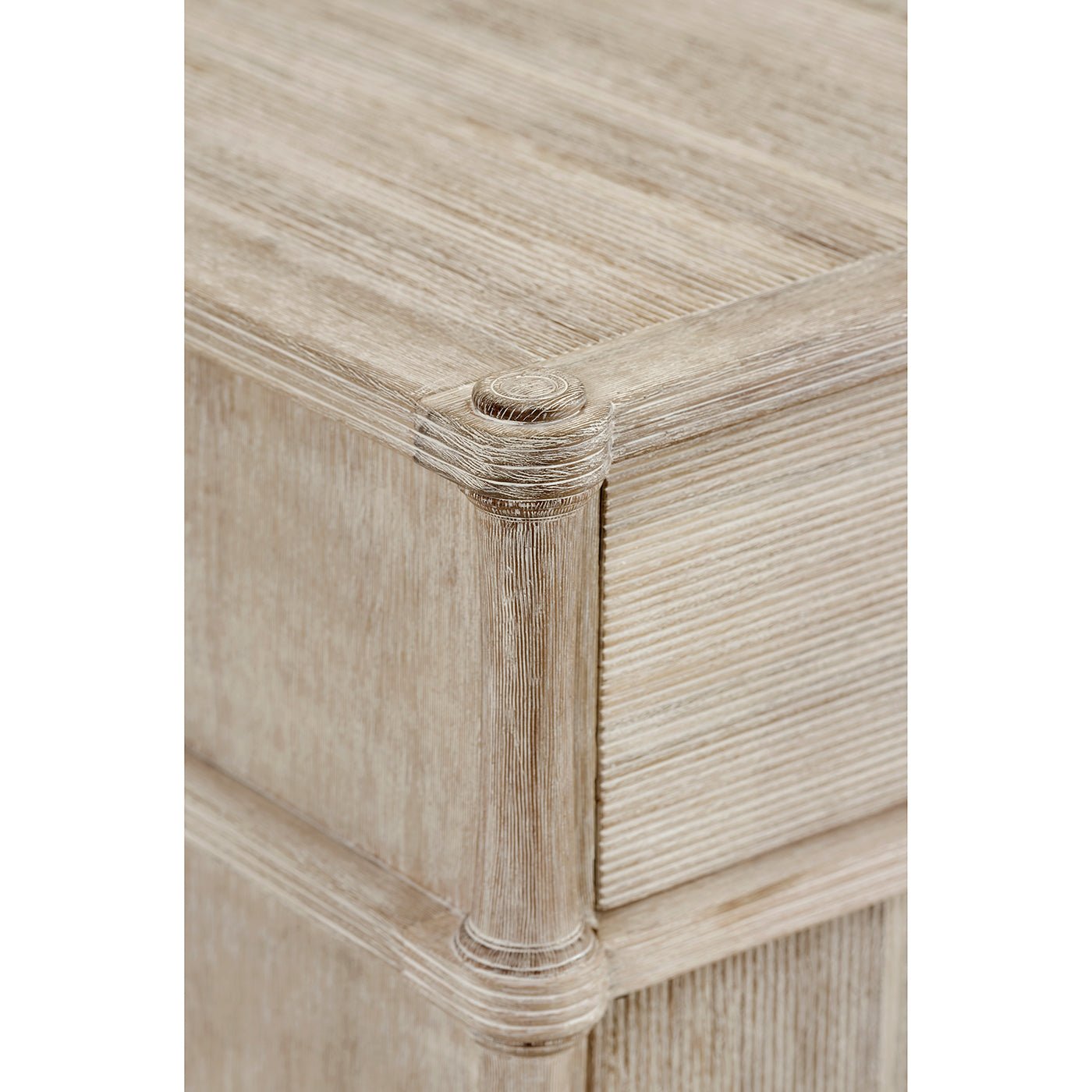 Rustic buffet sideboard top corner detail.