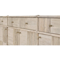 Close-up of rustic washed buffet sideboard handles.