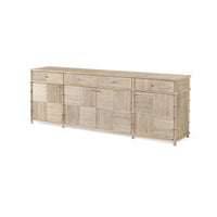 Rustic washed buffet sideboard angled front view.
