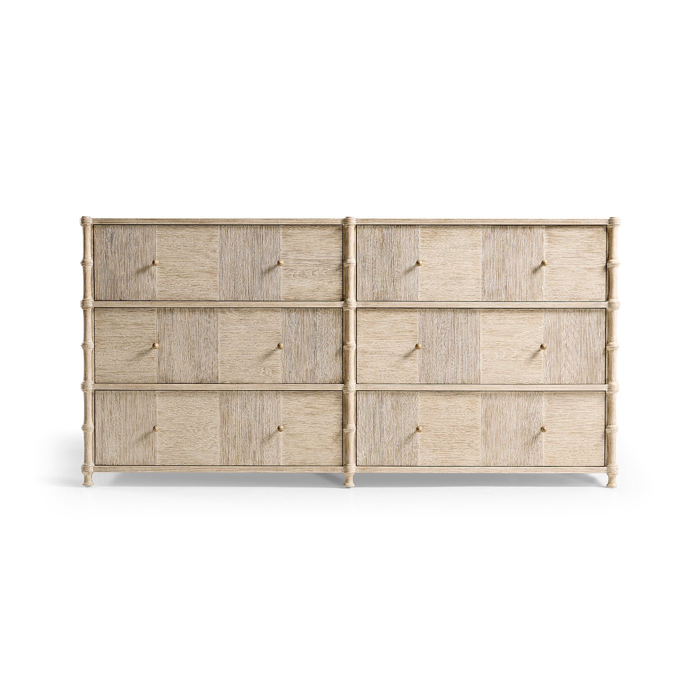 Rustic washed dresser, front view, three columns of drawers.