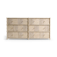 Rustic washed dresser, front view, three columns of drawers.