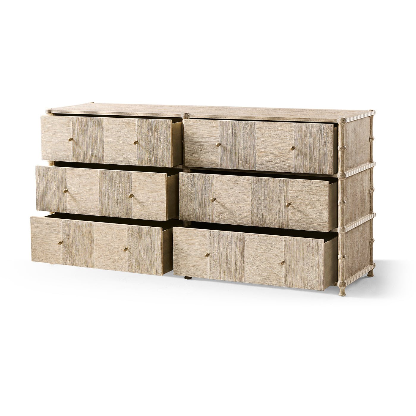 Rustic washed dresser, open drawers, showing storage space.