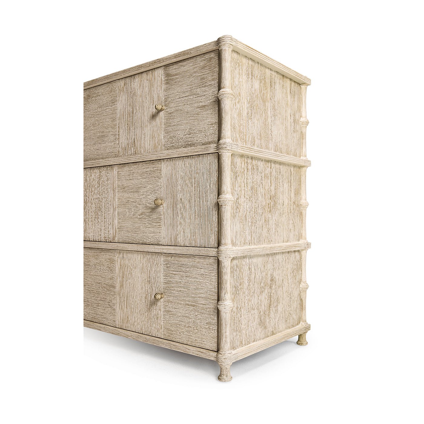 Rustic washed dresser, upward angle, showcasing three-tiered structure.