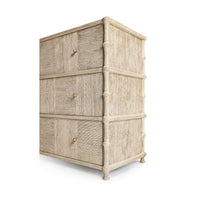 Rustic washed dresser, upward angle, showcasing three-tiered structure.