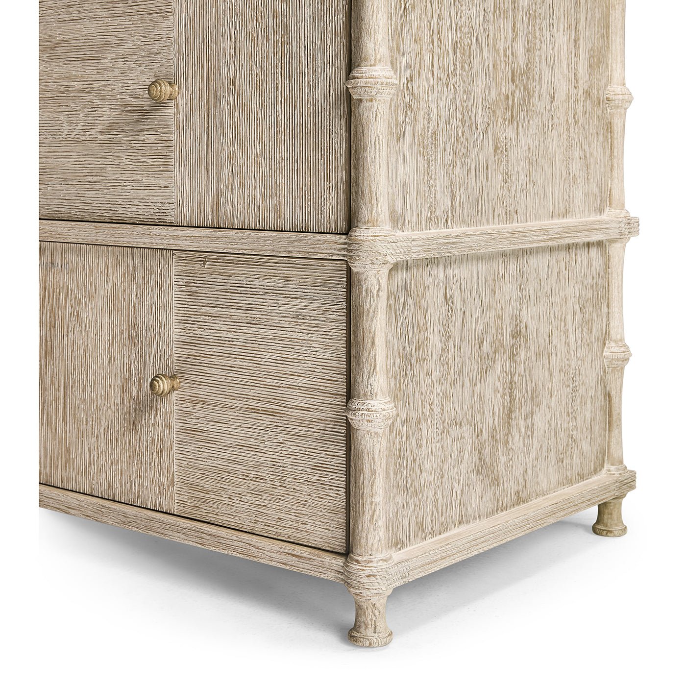 Rustic washed dresser, lower side detail, sturdy leg design.