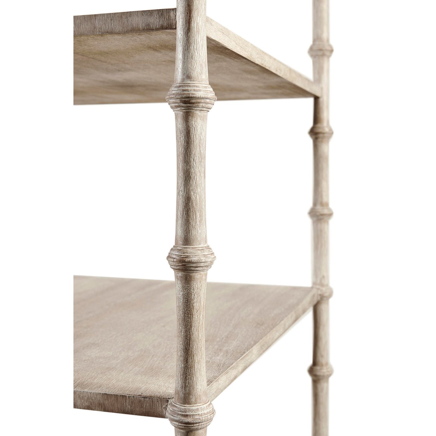 Close-up of etagere shelves with vertical detail.