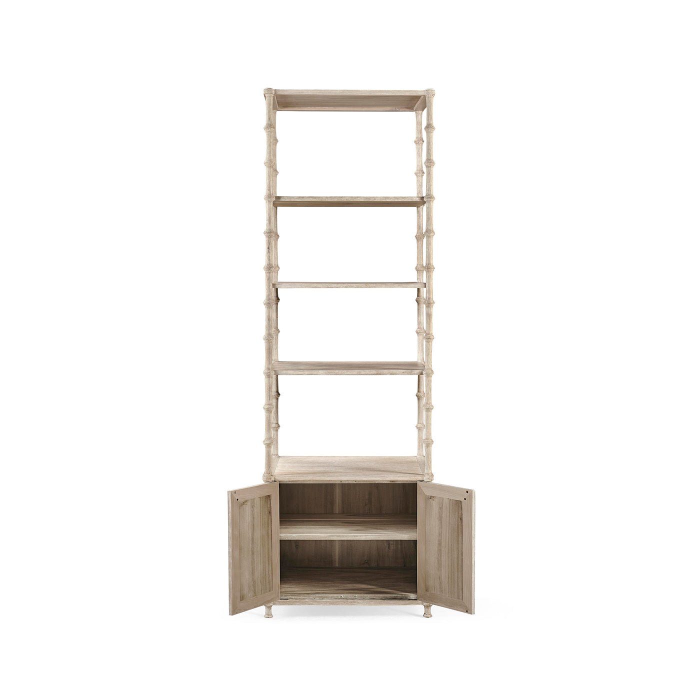 Front view of etagere with doors open.