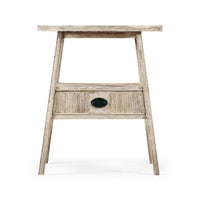 Front view of rustic washed oval end table.