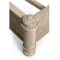 Close-up of Rustic Washed Pencil Post Bed corner post design.